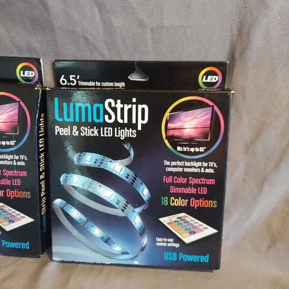 2x LumaStrip Peel & Stick LED Lights USB Powered 16 Color with Remote NEW